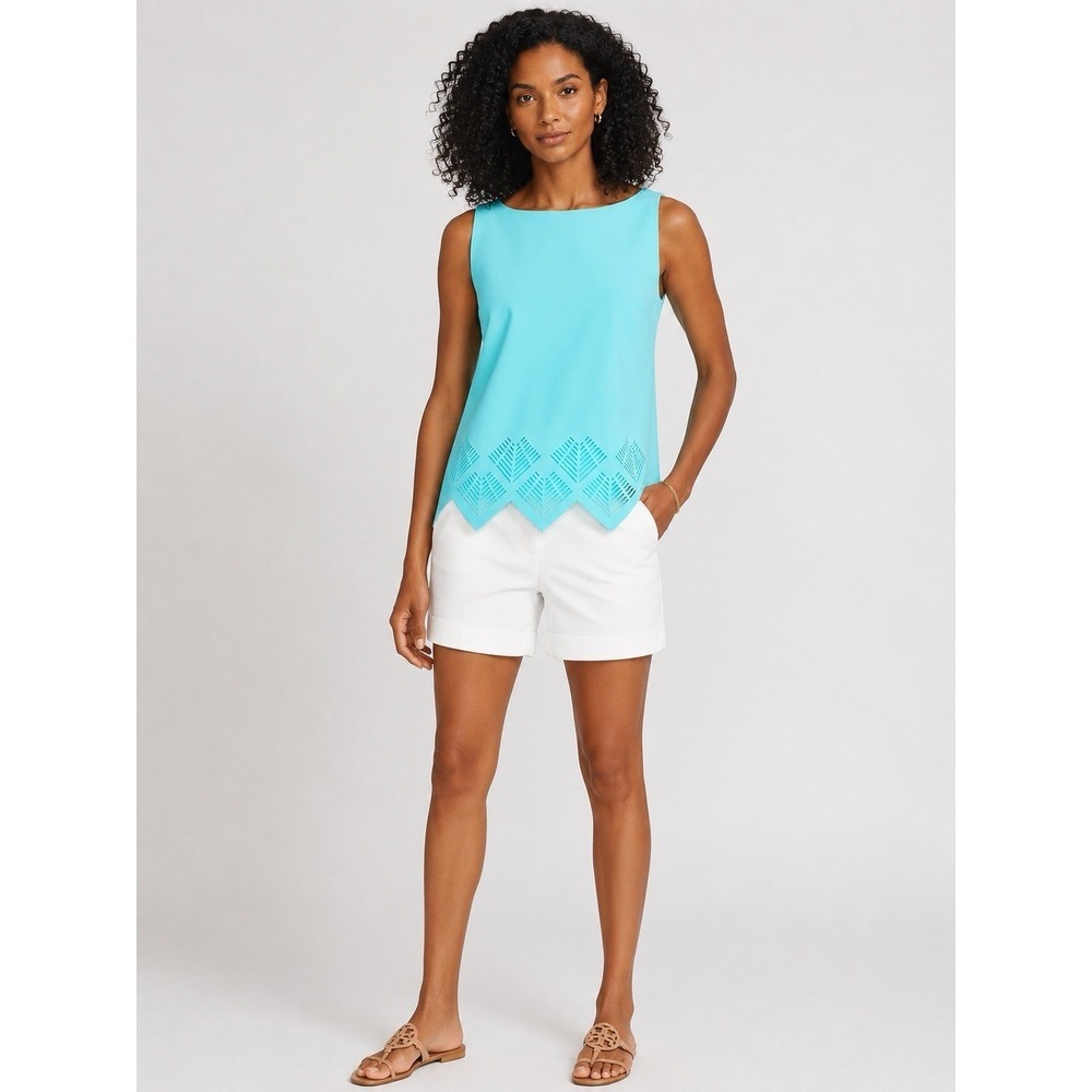 Chiara Boni La Petite Robe Romoloa Laser-Cut Jersey Top In Verde Aqua. Sz S. NWT